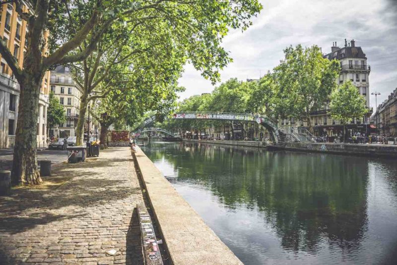canal saint martin in summer, paris, france.