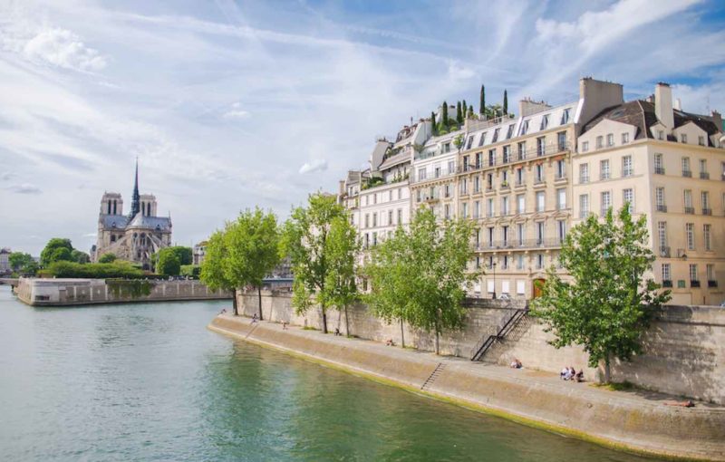 paris, view of ile saint louis and quai d'orleans, with notre dame